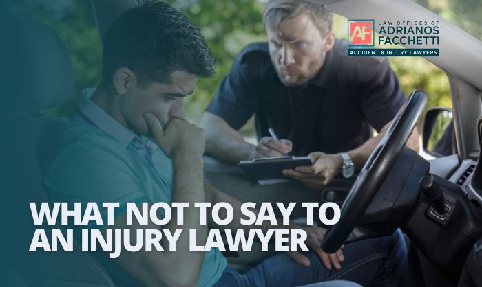 Qué no decirle a un abogado especializado en lesiones personales en California Un hombre reflexiona tras un accidente mientras es interrogado, lo que subraya la importancia de elegir cuidadosamente las palabras durante las conversaciones sobre asuntos legales y de seguros.